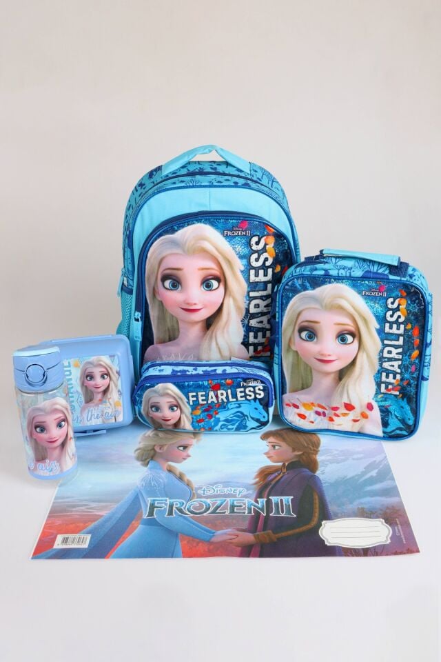 x Dekomus Lisanslı ''Fearless Collection'' Elsa Frozen Beslenme ve Okul Seti Okul,Termoslu Beslenme ve Kalem Çantası,Matara,Beslenme Kabı