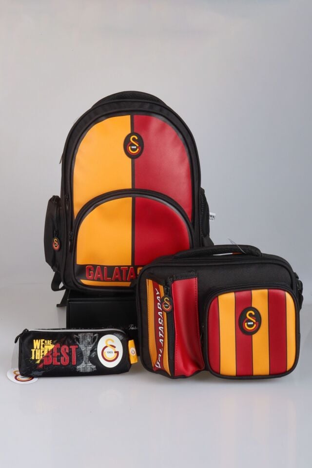 ''DEKOMUS CEP DEFTERİ HEDİYELİ'' YENİ SEZON LİSANSLI GALATASARAY ÇUBUKLU OKUL ÇANTASI,3 BÖLMELİ BESLENME VE KALEM ÇANTASI SETİ