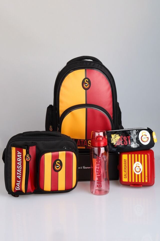''DEKOMUS CEP DEFTERİ HEDİYELİ'' YENİ SEZON LİSANSLI GALATASARAY ÇUBUKLU OKUL,3 BÖLMELİ BESLENME VE KALEM ÇANTASI İLE 700 ML MATARA,BESLENME KABI SETİ