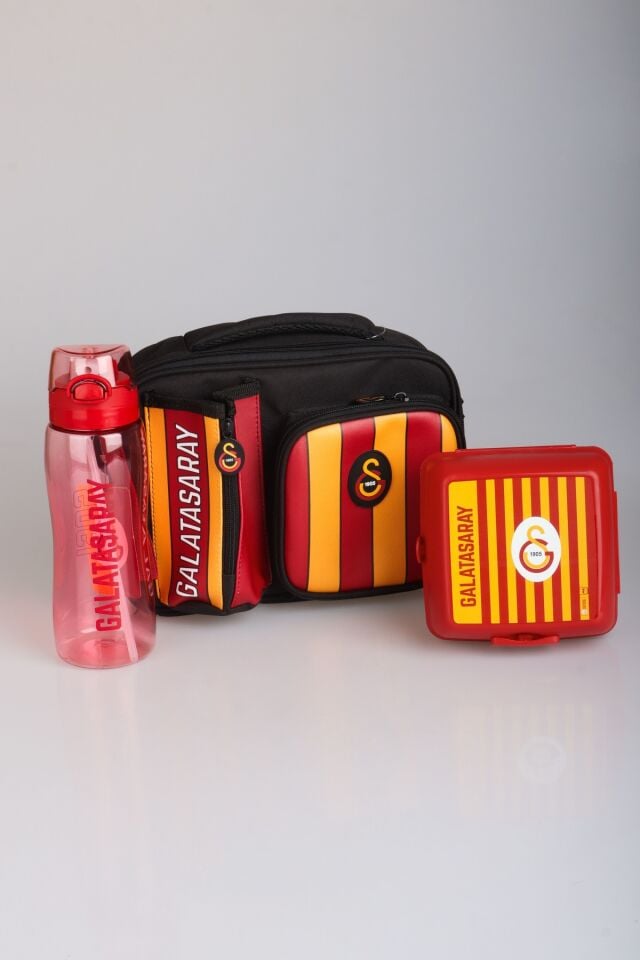 ''DEKOMUS CEP DEFTERİ HEDİYELİ'' YENİ SEZON LİSANSLI GALATASARAY ÇUBUKLU 3 BÖLMELİ BESLENME ÇANTASI,700 ML MATARA VE BESLENME KABI SETİ