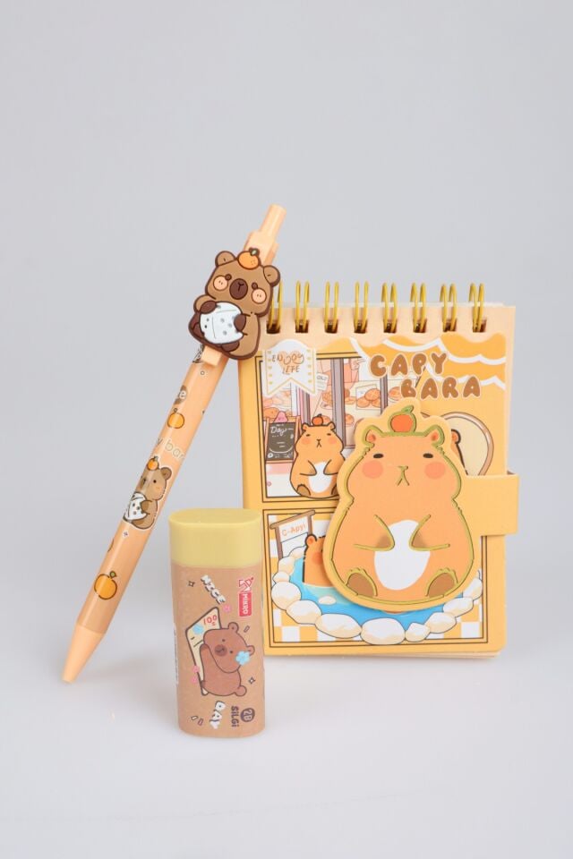 x Dekomus Capybara 3D A7 Not Defteri, Silgi Ve 0.7 Mm Uçlu Kalem 2'lisi
