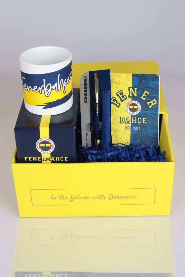 DEKOMUS GIFT BOX ÖZEL KUTULU LİSANSLI FENERBAHÇE KUPA,AJANDA,HYBRIT TÜKENMEZ KALEM SETİ