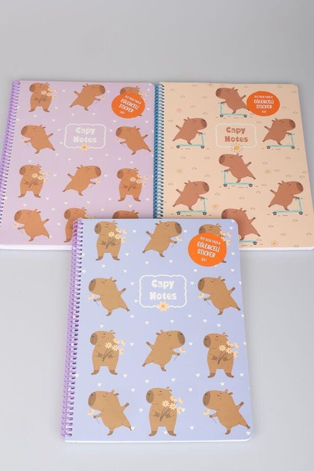 Capybara Stickerlı A4 Okul Defteri Çizgili Tek Adet ''Dekomus Cep Defteri Hediyeli''