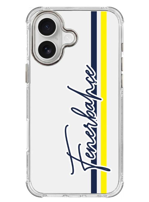 Lisanslı Fenerbahçe Iphone 16 El Yazılı Sarı Lacivert Şeffaf Telefon Kılıfı ''Dekomus Cep Defteri Hediyeli''