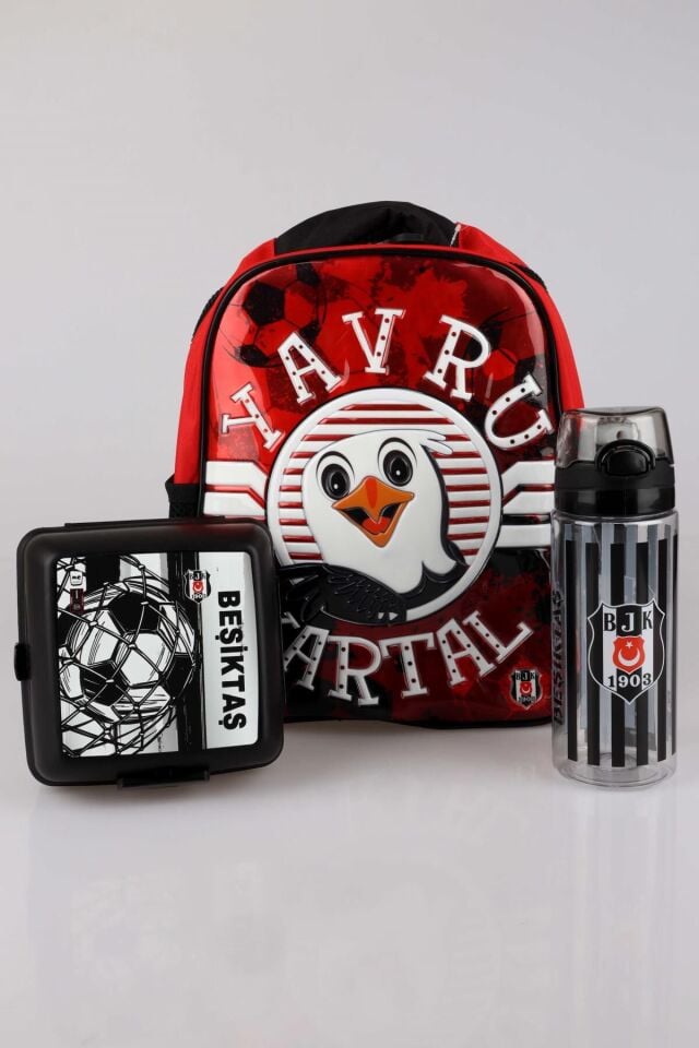 LİSANSLI BEŞİKTAŞ ''YAVRU KARTAL'' TEK BÖLMELİ KÜÇÜK BOY 32 CM ANAOKUL ÇANTASI,BESLENME KABI VE 500 ML TRITAN MATARA SETİ