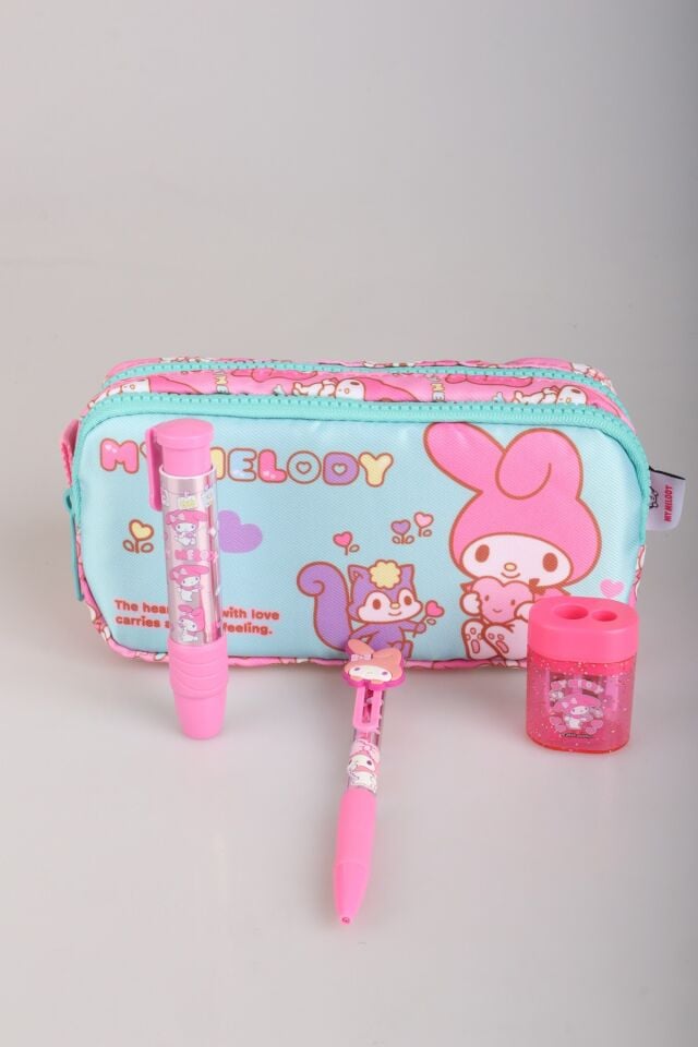 DEKOMUS İLE LİSANSLI MY MELODY KIRTASİYE SETİ KALEM ÇANTASI,KALEMTRAŞ,UÇLU KALEM,ROKET SİLGİ