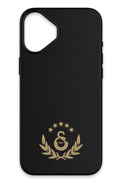 Lisanslı Galatasaray Iphone 16 5 Yıldız Gold Arma Deri Magsafe Telefon Kılıfı ''Dekomus Cep Defteri Hediyeli''