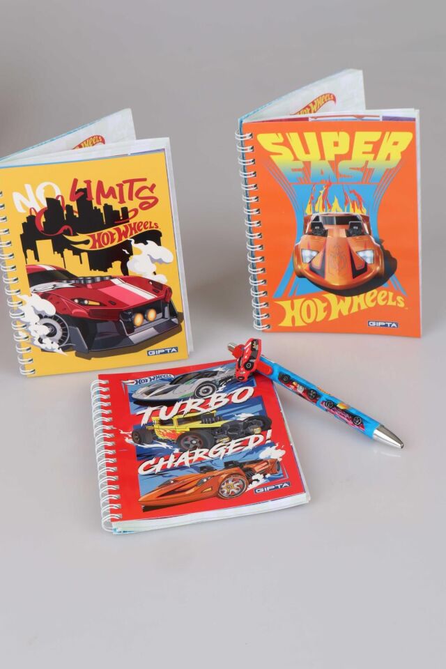 YENİ SEZON LİSANSLI HOT WHEELS SPIRALLI A6 ÇİZGİLİ NOT DEFTERİ / BLOKNOT VE 0.7 VERSATİL UÇLU KALEM 2'LİSİ