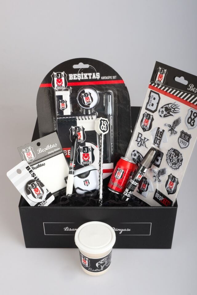 DEKOMUS GIFT BOX ÖZEL KUTULU BEŞİKTAŞ KARTAL GÜCÜ KIRTASİYE SETİ UÇLU KALEMİ ROKET SİLGİ,AIRPODS KALEMTRAŞ