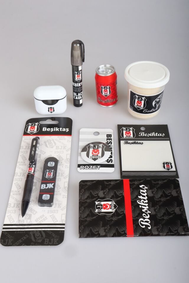 DEKOMUS İLE BEŞİKTAŞ KARTAL PENÇESİ KIRTASİYE SETİ POST-IT,OYUN HAMURU,ROKET SİLGİ,AIRPODS KALEMTRAŞ