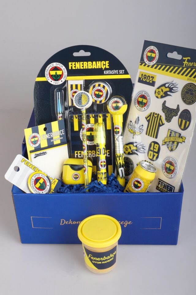 DEKOMUS GIFT BOX ÖZEL KUTULU FENERBAHÇE SARI KANARYA KIRTASİYE SETİ UÇLU KALEMİ ROKET SİLGİ,AIRPODS KALEMTRAŞ