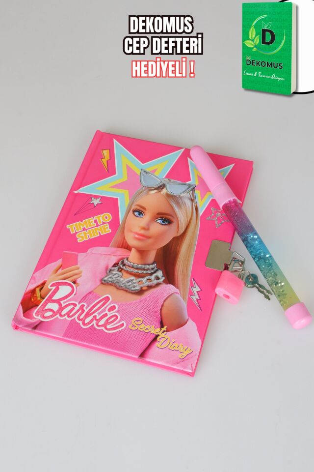 x Dekomus Lisanslı Barbie Secret Diary Kilitli Hatıra Defteri Ve Simli Kalem Seti ''Dekomus Cep Defteri Hediyeli''
