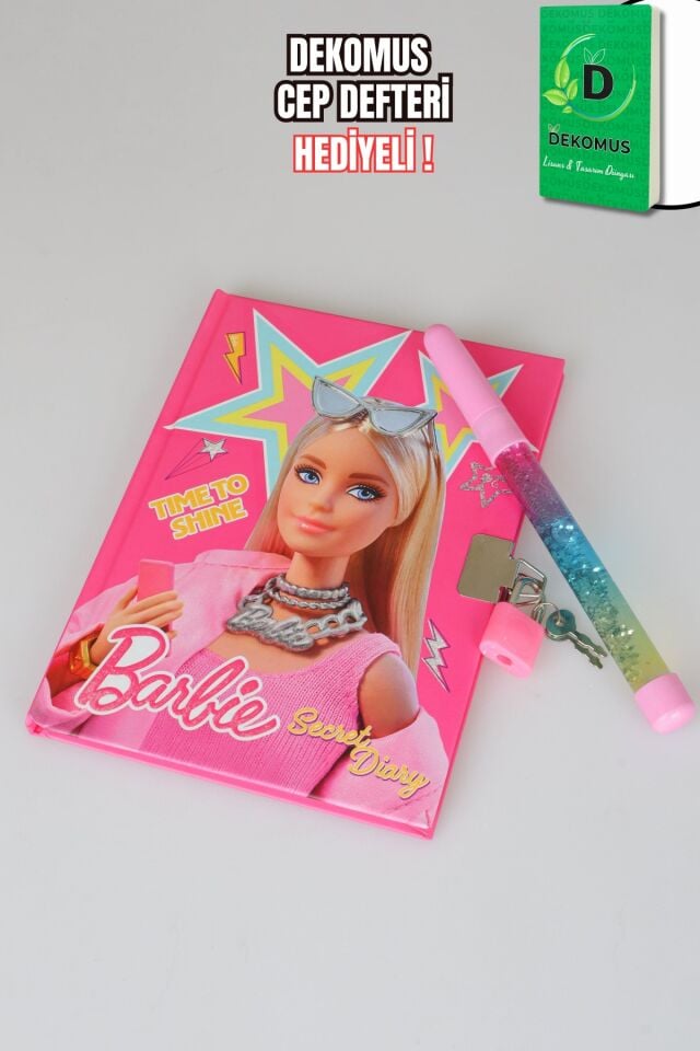 x Dekomus Lisanslı Barbie Secret Diary Kilitli Hatıra Defteri Ve Simli Kalem Seti ''Dekomus Cep Defteri Hediyeli''
