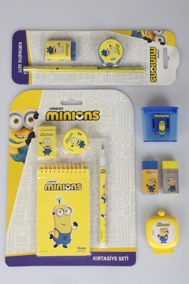 x Dekomus , Lisanslı Minions 11 Parça Kırtasiye Seti Silgi,Kurşun Kalem,Not Defteri,Kalemtraş