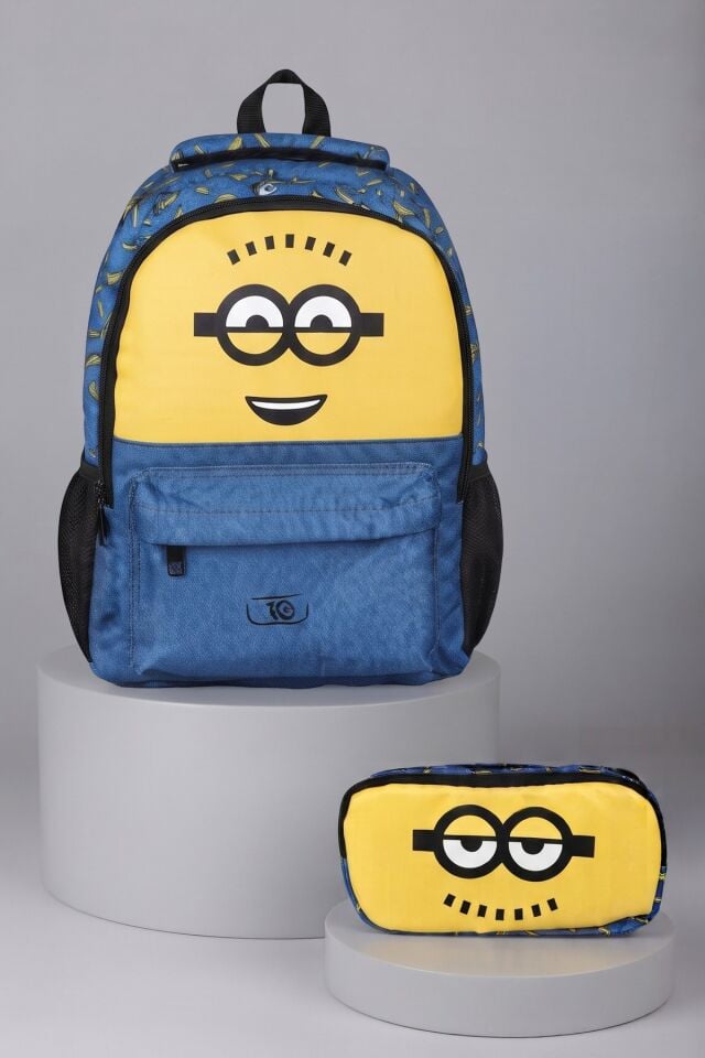 x Dekomus ,  Lisanslı Minions Banana Mood Collection Büyük Boy Okul Çantası ve Kalem Çantası Seti