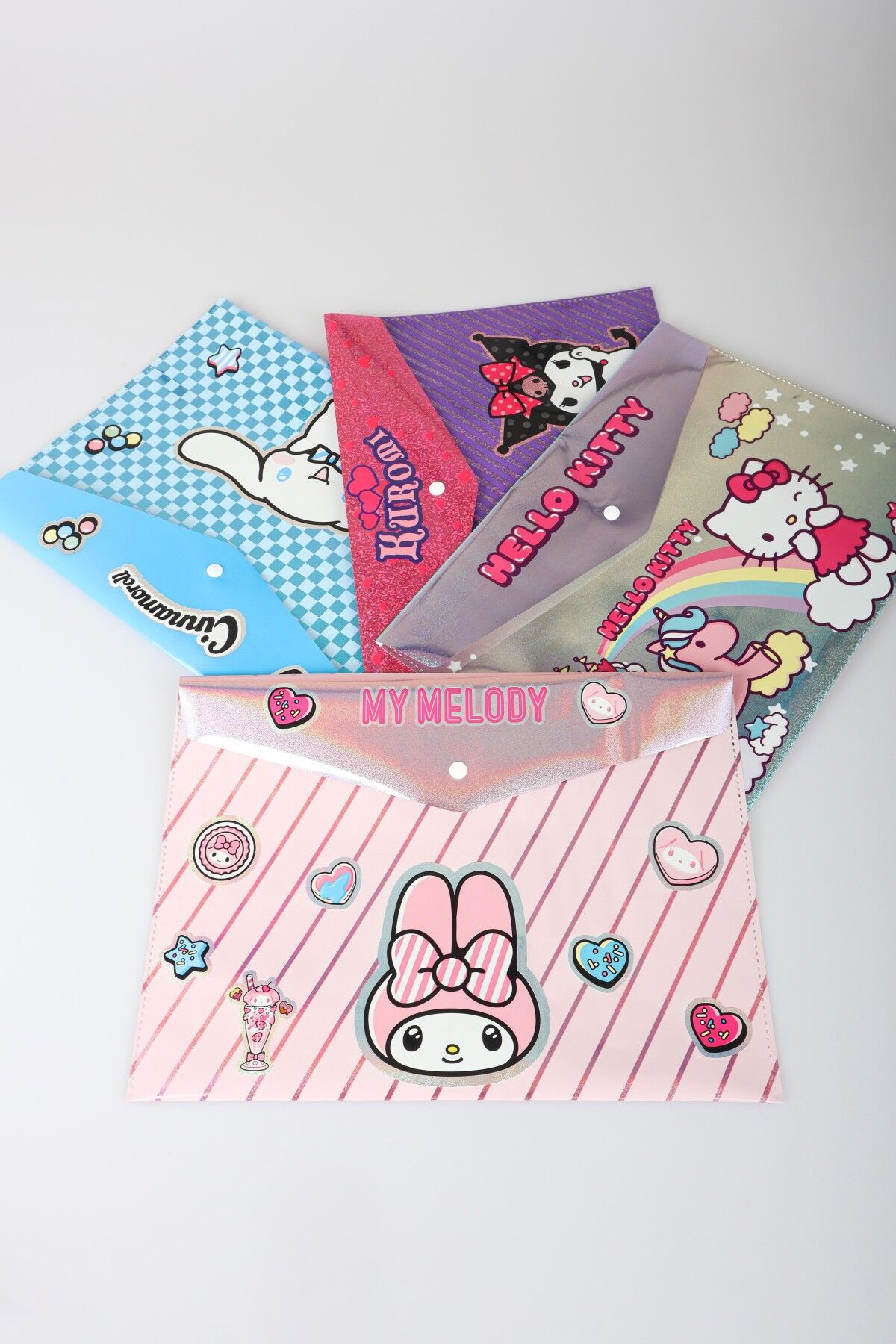 x Dekomus Lisanslı Sanrio Best Friends 4 Adet Çıtçıt Dosya Hello Kitty,My Melody,Kuromi,Cinnamoroll