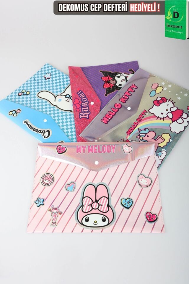 x Dekomus Lisanslı Sanrio Best Friends 4 Adet Çıtçıt Dosya Hello Kitty,My Melody,Kuromi,Cinnamoroll