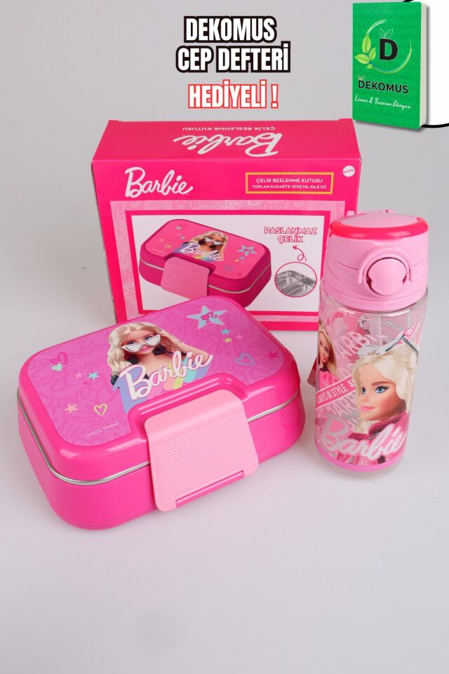 x Dekomus Lisanslı Barbie Extra Glam Collection 2 Katlı Paslanmaz Çelik Yemek Kabı Ve 500 Ml Matara Seti