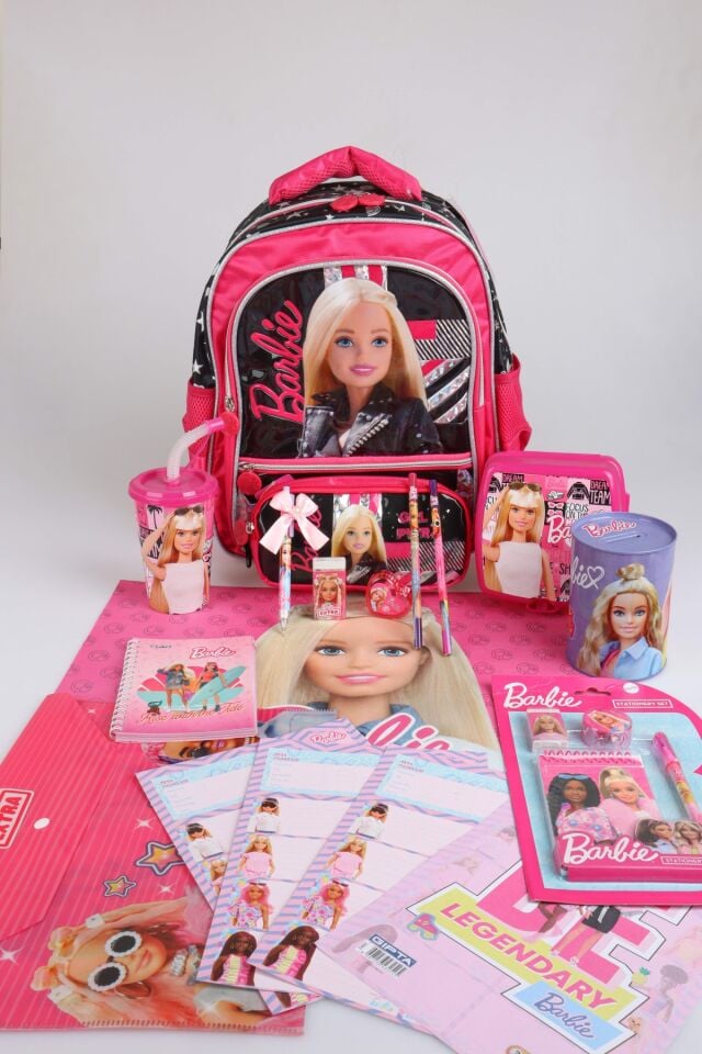 x Dekomus Lisanslı Barbie Girl Power Collection Büyük Boy Okul Ve Kalem Çantası, Beslenme Kabı Full Kırtasiye Seti