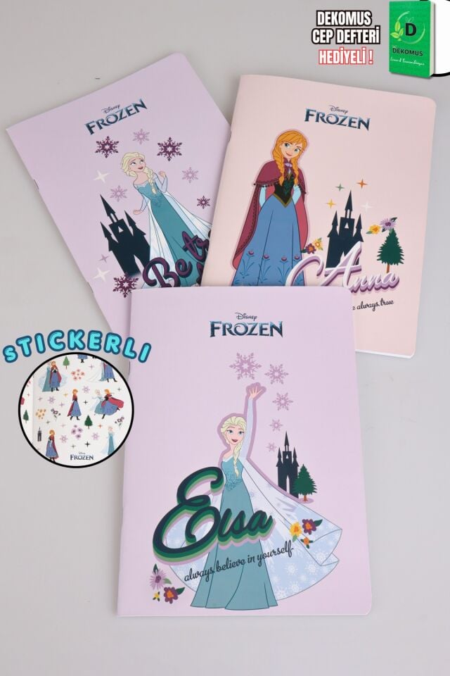 x Dekomus Lisanslı Elsa Frozen Tekli Çizgili Stickerlı Defter 40 Yaprak “Dekomus Cep Defteri Hediyeli”