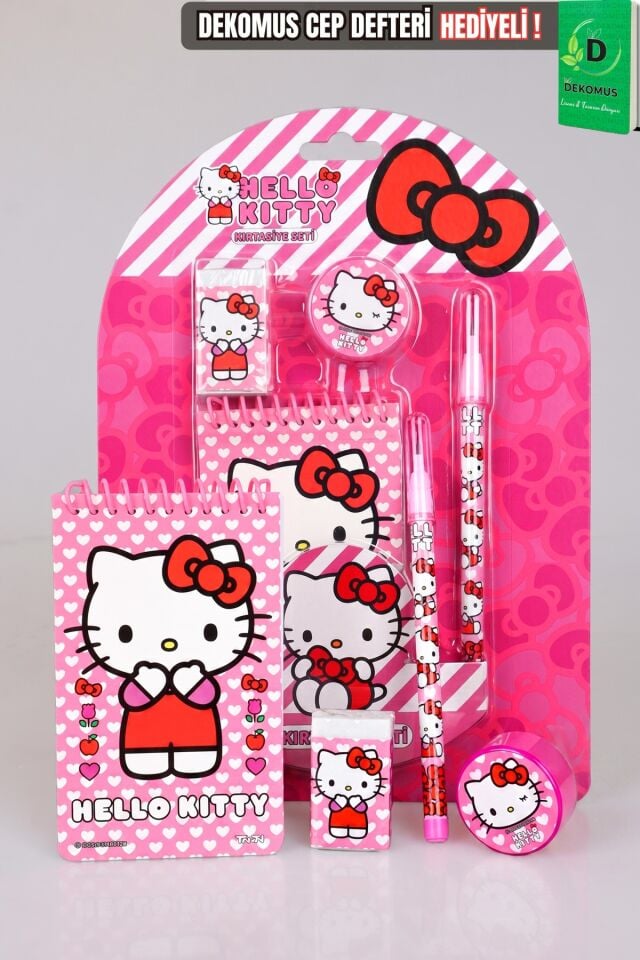 LİSANSLI HELLO KITTY 4'LÜ KIRTASİYE SETİ NOT DEFTERİ,GEÇMELİ KURŞUN KALEM,SİLGİ VE KALEMTRAŞ
