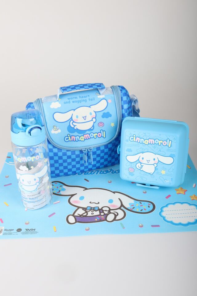 x Dekomus Lisanslı Cinnamoroll Blue Cloud Collection Termoslu Beslenme Çantası,Beslenme Kabı,Matara ve Beslenme Örtüsü Seti
