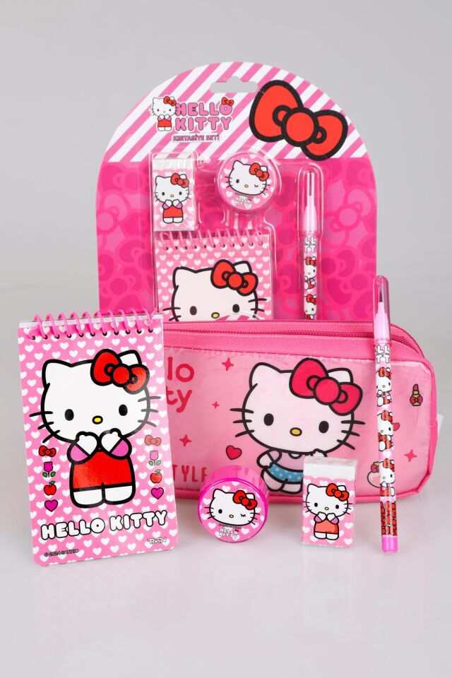 YENİ SEZON LİSANSLI HELLO KITTY KALEM ÇANTASI,NOT DEFTERİ,KALEMTRAŞ,GEÇMELİ KURŞUN KALEM VE SİLGİ SETİ