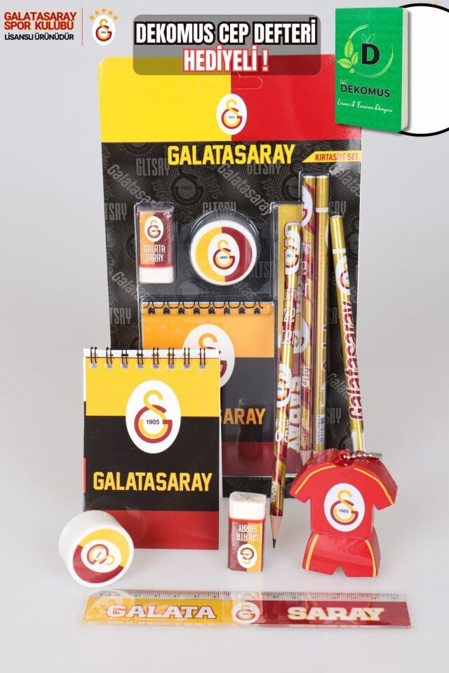''DEKOMUS CEP DEFTERİ HEDİYELİ'' YENİ SEZON LİSANSLI GALATASARAY 7'Lİ KIRTASİYE SETİ NOT DEFTERİ, SİLGİ,CETVEL,2 ADET KALEMTRAŞ,2 ADET KURŞUN KALEM