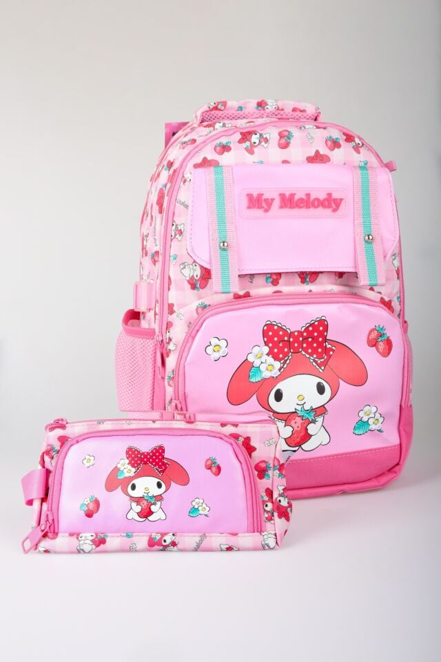 x Dekomus Lisanslı My Melody Sweet Berry Collection Büyük Boy Okul Çantası ve Kalem Çantası Seti