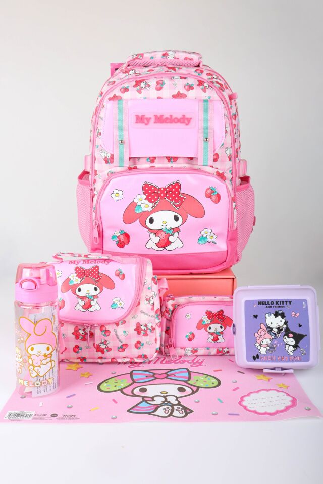 x Dekomus Lisanslı My Melody Sweet Berry Collection Okul,Termoslu Beslenme ve Kalem Çantası,Beslenme Kabı,Matara