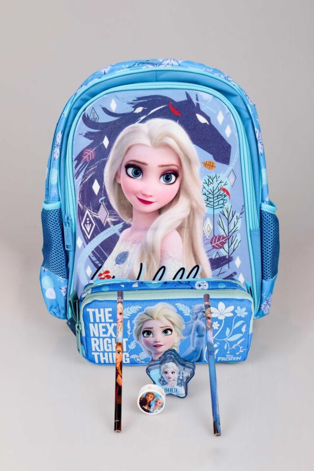 DEKOMUS LİSANSLI ''MAVİ KARLAR ÜLKESİ ELSA KOLEKSİYONU'' OKUL ÇANTASI,KALEM ÇANTASI VE KIRTASİYE SETİ