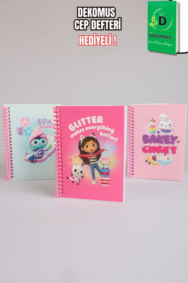 x Dekomus Lisanslı Gabby’s Dollhouse A6 Çizgili Spiralli Bloknot 80 Yaprak Tek Adet ''Dekomus Cep Defteri Hediyeli''