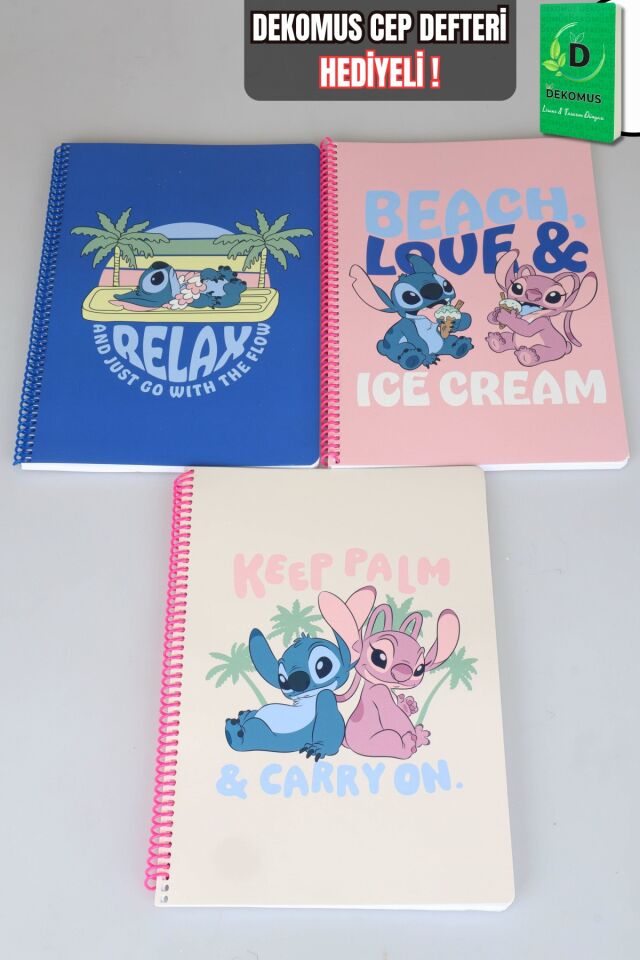 x Dekomus Lisanslı Lilo & Stitch Summer Vibes Collection ''Tekli'' A4 80 Yaprak Kareli Defter ''Dekomus Cep Defteri Hediyeli''