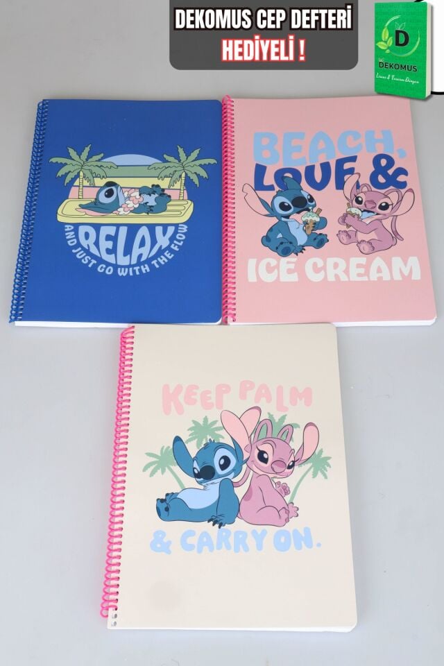 x Dekomus Lisanslı Lilo & Stitch Summer Vibes Collection ''Tekli'' A4 80 Yaprak Çizgili Defter ''Dekomus Cep Defteri Hediyeli''