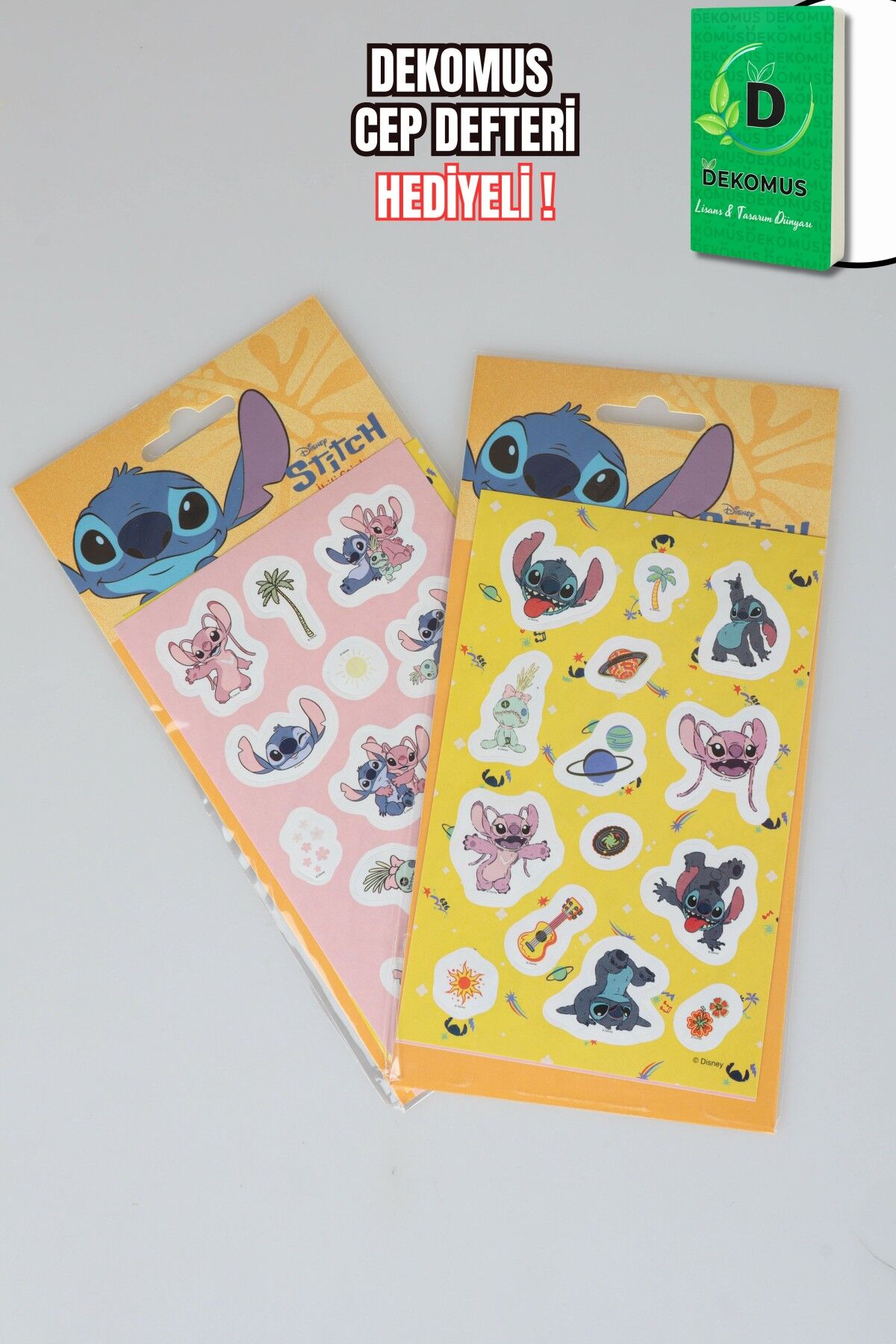 x Dekomus Lisanslı Stitch 2'li Kuşe Sticker Ve Dekomus Cep Defteri Seti