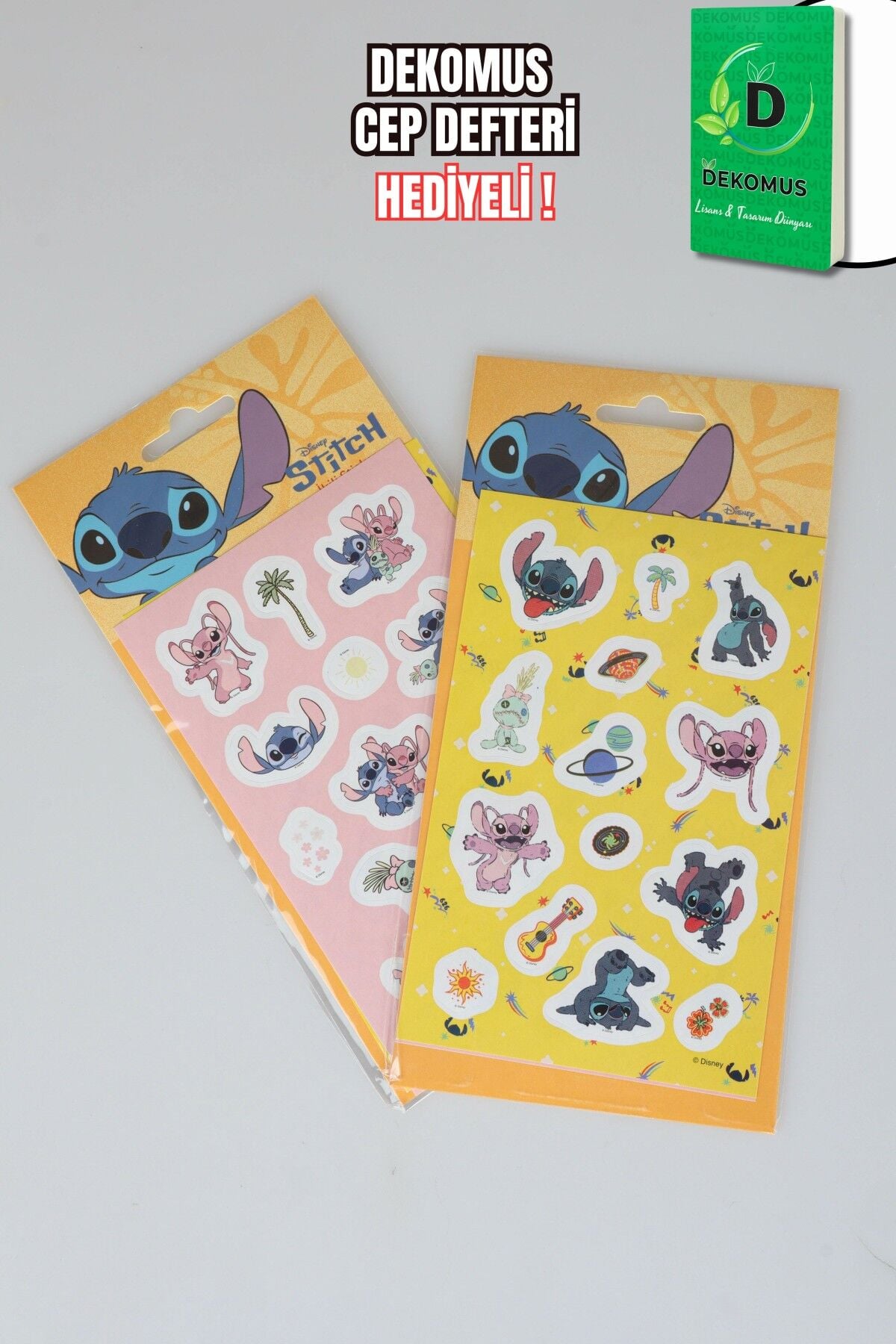 x Dekomus Lisanslı Stitch 2'li Kuşe Sticker Ve Dekomus Cep Defteri Seti