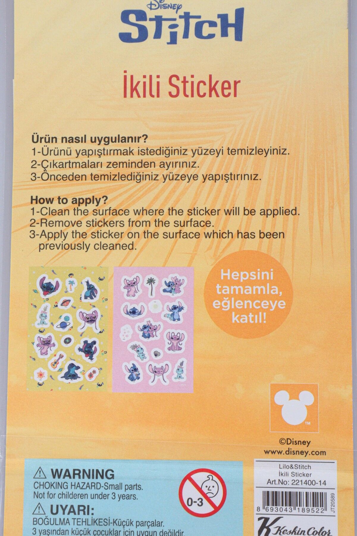 x Dekomus Lisanslı Stitch 2'li Kuşe Sticker Ve Dekomus Cep Defteri Seti