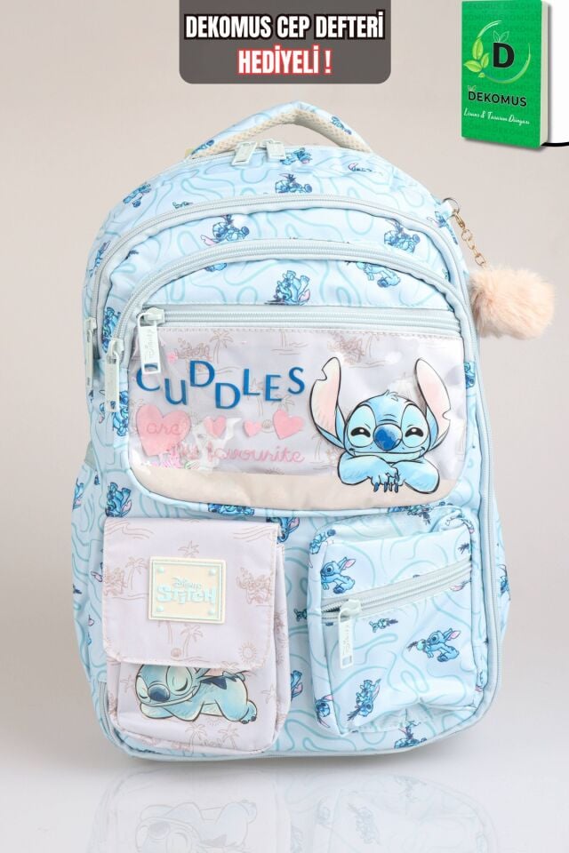 x Dekomus Lisanslı Stitch ''Urban Aloha Collection'' Özel Tasarım Büyük Boy Okul Çantası ''Dekomus Cep Defteri Hediyeli''