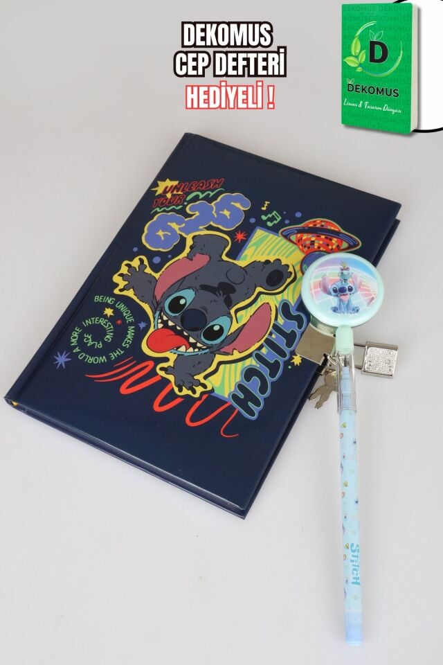 x Dekomus Lisanslı Stitch Lisanslı Stitch Unleash Lock Journal Kilitli Hatıra Defteri Ve Labirent Figürlü Geçmeli Kalem Seti