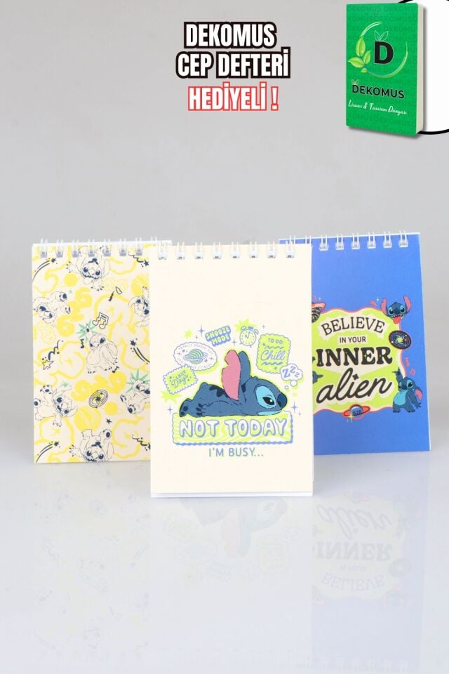 x Dekomus Lisanslı Stitch Mini Vibe Collection ''Tekli'' A7 Spiralli Bloknot ''Dekomus Cep Defteri Hediyeli''