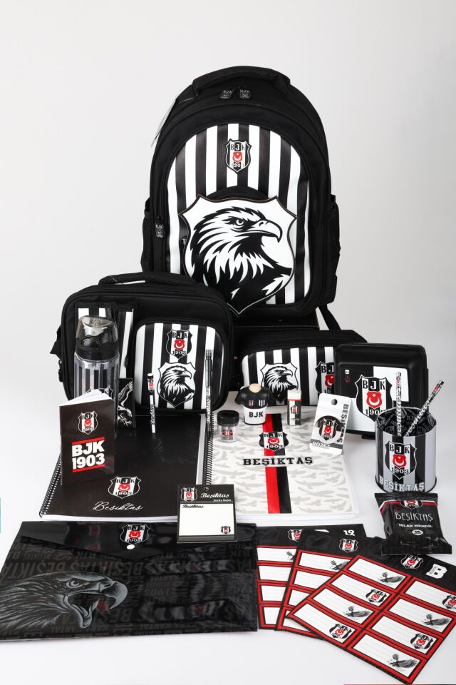 x Dekomus Lisanslı Beşiktaş Full Kırtasiye Seti 3D Kartal Büyük Boy Okul,Beslenme Ve Kalem Çantası,Beslenme Kabı,Matara Seti