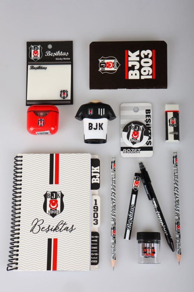 x Dekomus Lisanslı Beşiktaş 12 Parça Kırtasiye Seti Ajanda,Post-It,Rozet,Uçlu Kalem,Uç