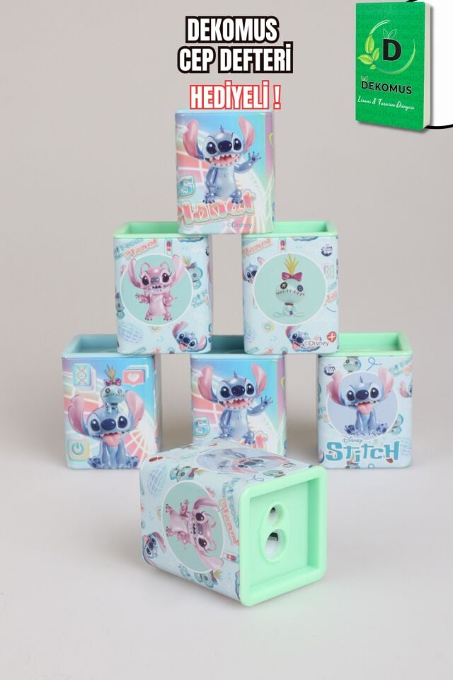 x Dekomus Lisanslı Stitch Çift Bıçaklı Metal Kalemtraş Tek Adet''Dekomus Cep Defteri Hediyeli''