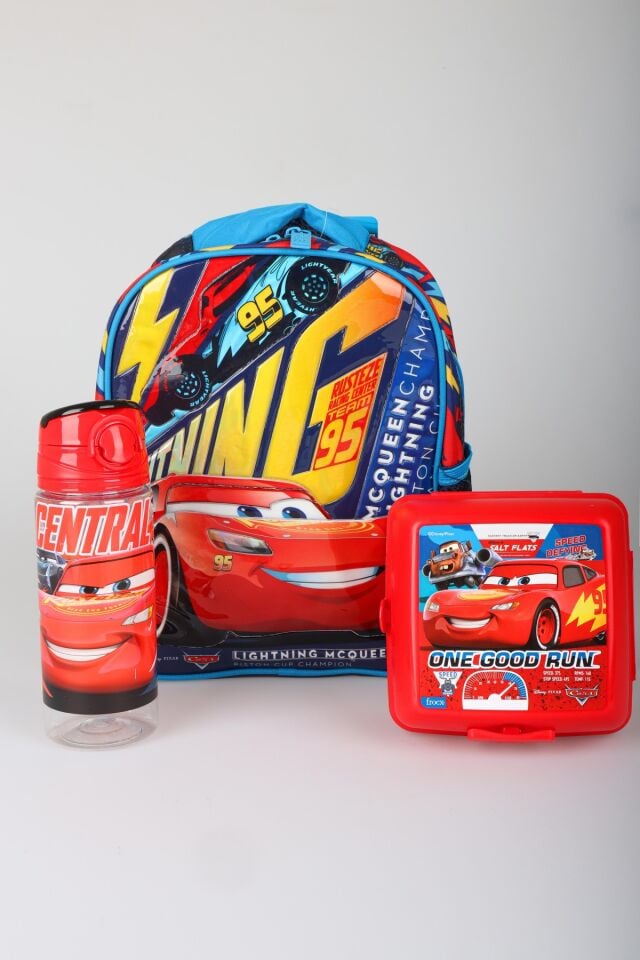 x Dekomus Lisanslı Cars Brick Champion's Colleciton 32 Cm Tek Bölmeli Küçük Boy Anaokul Çantası,Beslenme Kabı,Matara Seti