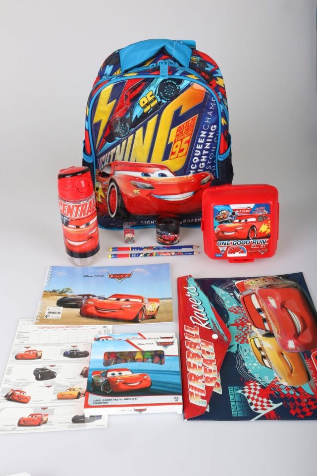 x Dekomus Lisanslı Cars Brick Champion's Colleciton Kırtasiye Seti 32 Cm Tek Bölmeli Küçük Boy Anaokul Çantası,Beslenme Kabı,Matara Seti