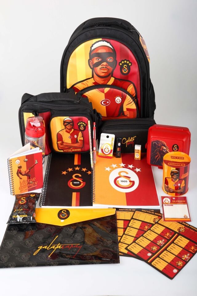 x Dekomus Lisanslı Galatasaray Victor Osimhen Full Kırtasiye Seti Büyük Boy Okul,Beslenme Ve Kalem Çantası,Beslenme Kabı,Matara Seti