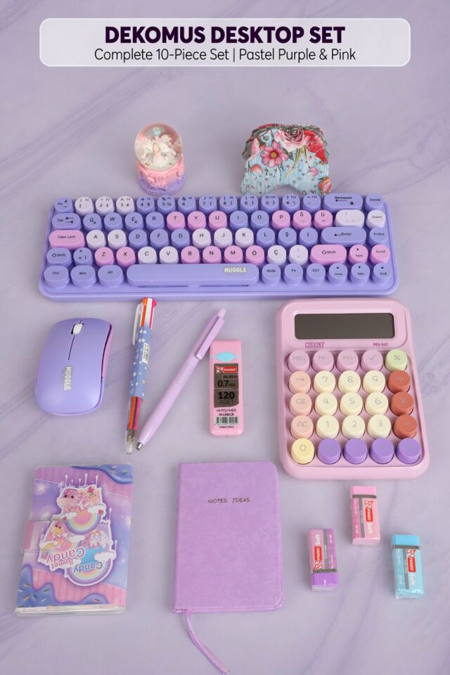 Dekomus x Mikro Lavender Candy Office Collection 13 Parça Kablosuz Mouse&Klavye, Hesap Makinası Ve Kırtasiye/Ofis Seti