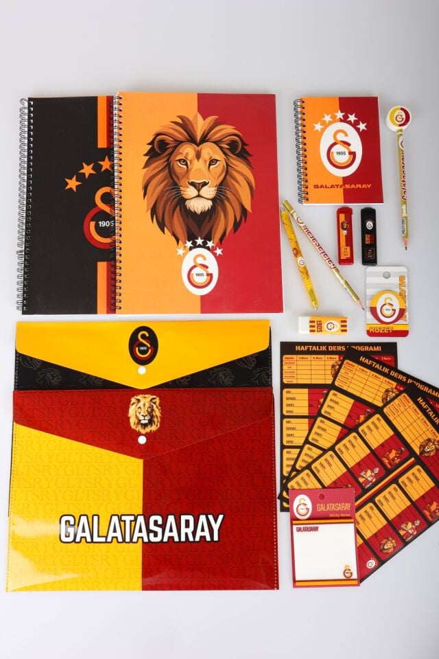 x Dekomus Lisanslı Galatasaray 17 Parça Premium Kırtasiye Seti A4 Defter,Çıtçıt Dosya,Uçlu Kalem
