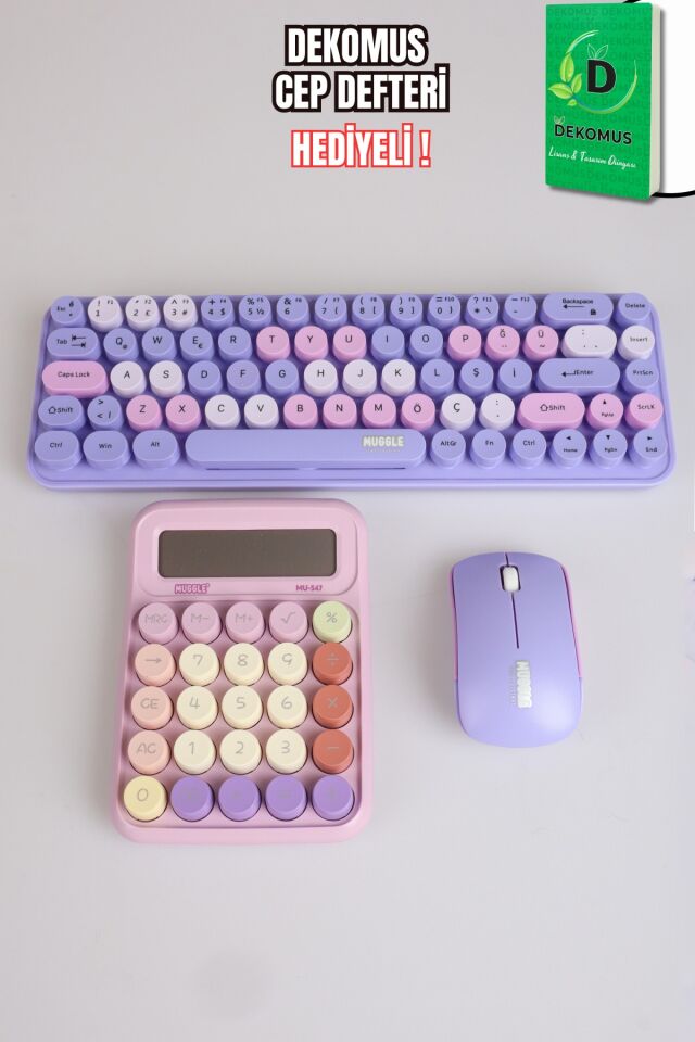 x Dekomus Pastel Touch Collection Kablosuz Klavye & Mouse & Hesap Makinası Seti ''Dekomus Cep Defteri Hediyeli''