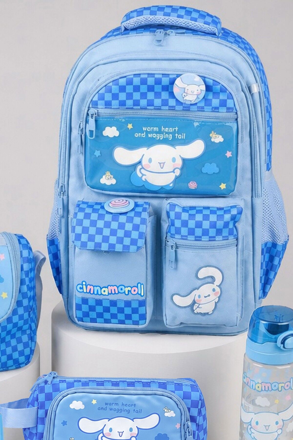 x Dekomus Lisanslı Cinnamoroll Blue Cloud Collection Okul,Termoslu Beslenme ve Kalem Çantası,Matara,Beslenme Kabı,Beslenme Örtüsü Seti